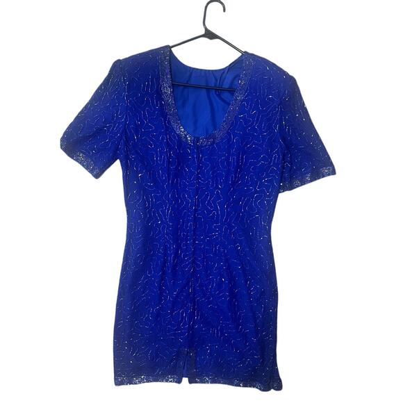 Stenay Vintage 100% Silk Royal Blue Beaded Gown Dress Formal Evening Wedding 14 - Picture 1 of 9